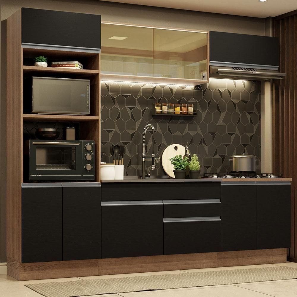 Cozinha Completa 270010 Com Armário E Balcão Rustic/Preto