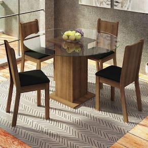 Conj. Mesa Tampo De Vidro 4 Cadeiras Rustic/Preto