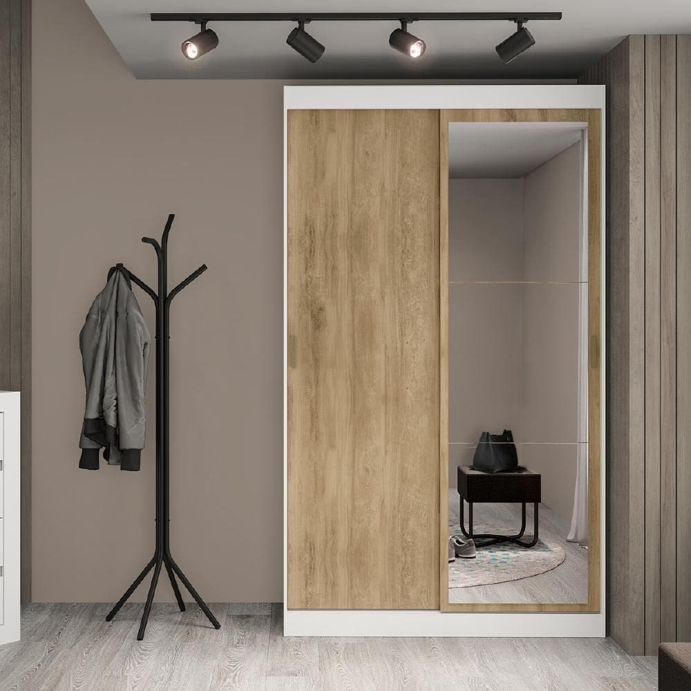 Guarda Roupa Casal 2 Portas 2 Gav Espelho Branco
