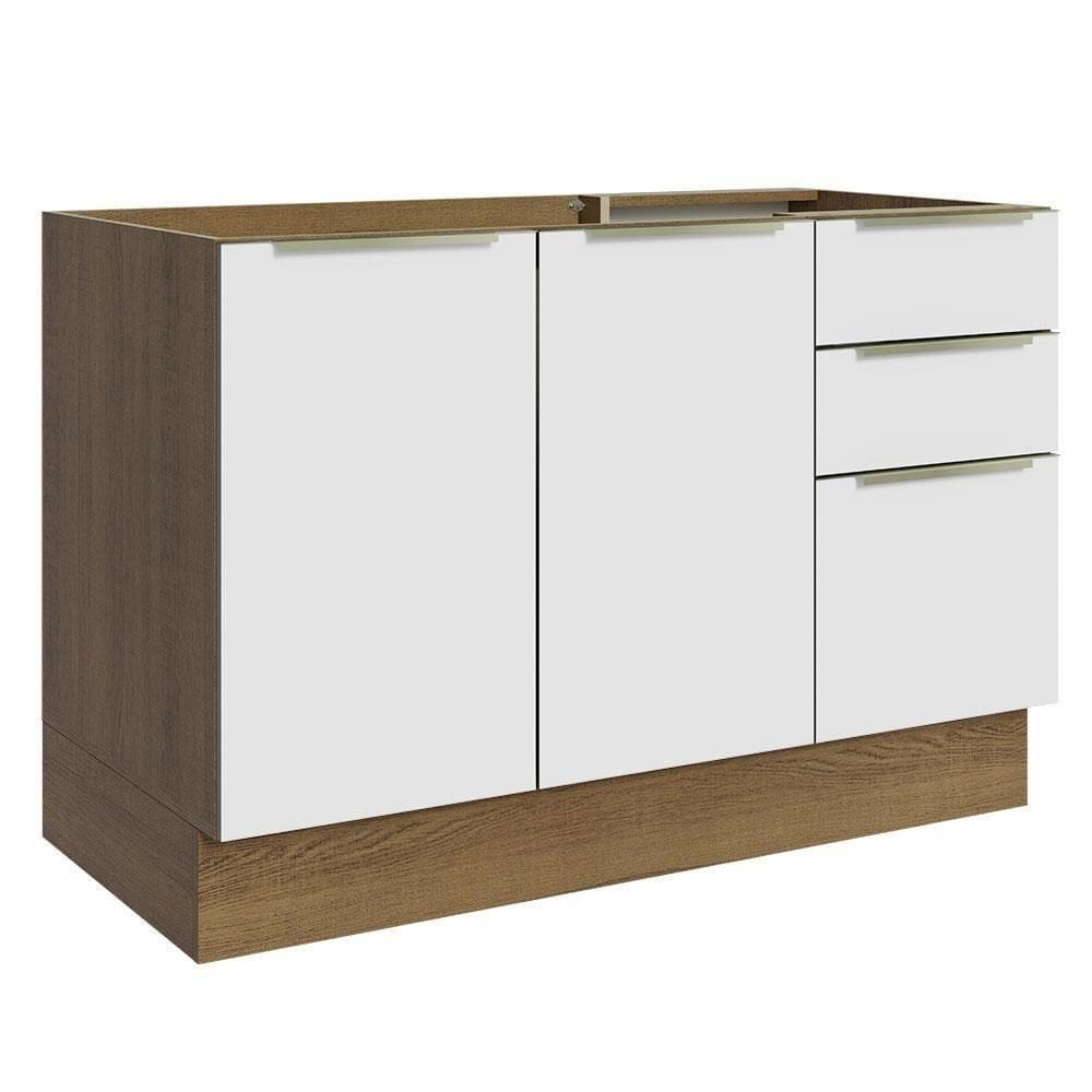 Balcão Gabinete 120 Cm 2 Portas 3 Gavetas Rustic/Branco