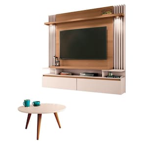 Painel para TV Home Suspenso Cosmo e Mesa de Centro Sorelle Freijó Off White – HB Móveis