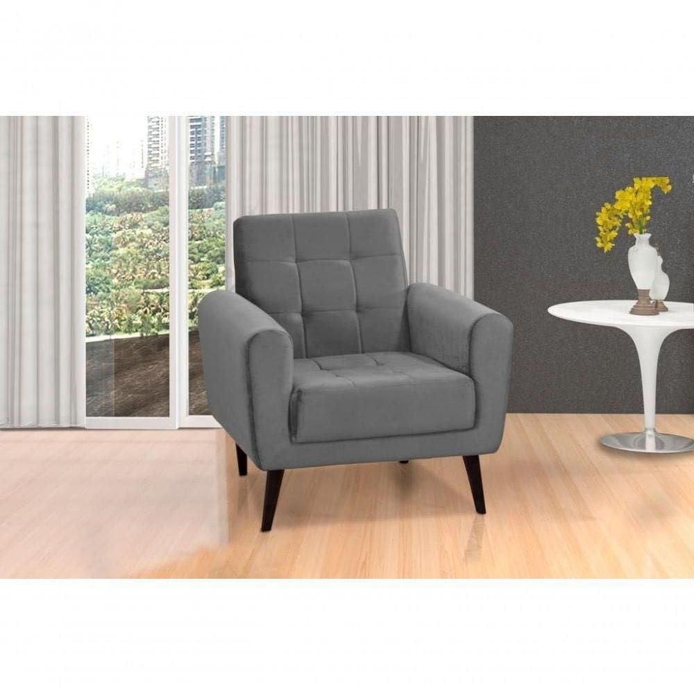 Poltrona Decorativa Pés De Madeira Livia - Veludo Chumbo