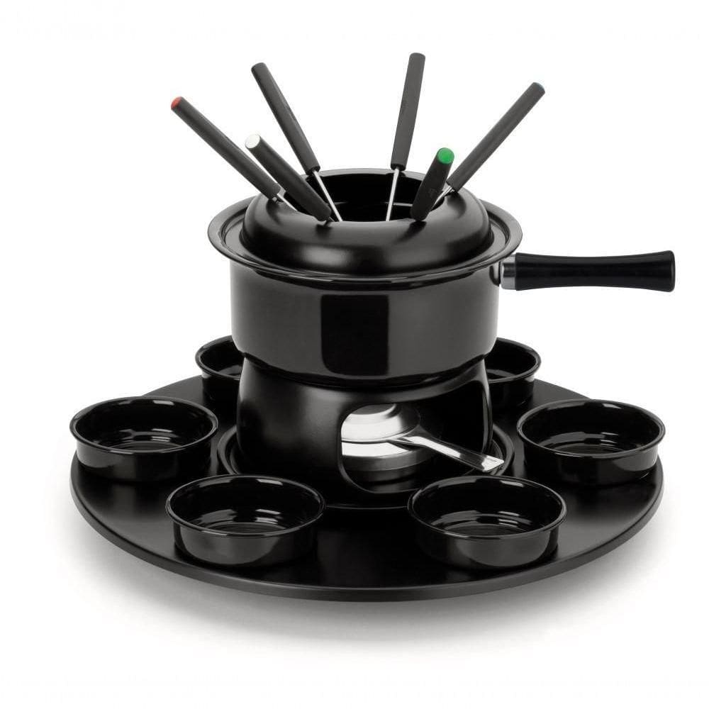 Aparelho De Fondue Carroussel 17 Peças Esmaltada Com Base Giratória Kit Conjunto Serviço Mesa