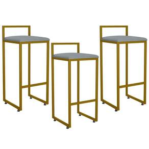 Kit 03 Banquetas Altas Hanna Dourado Suede Cinza