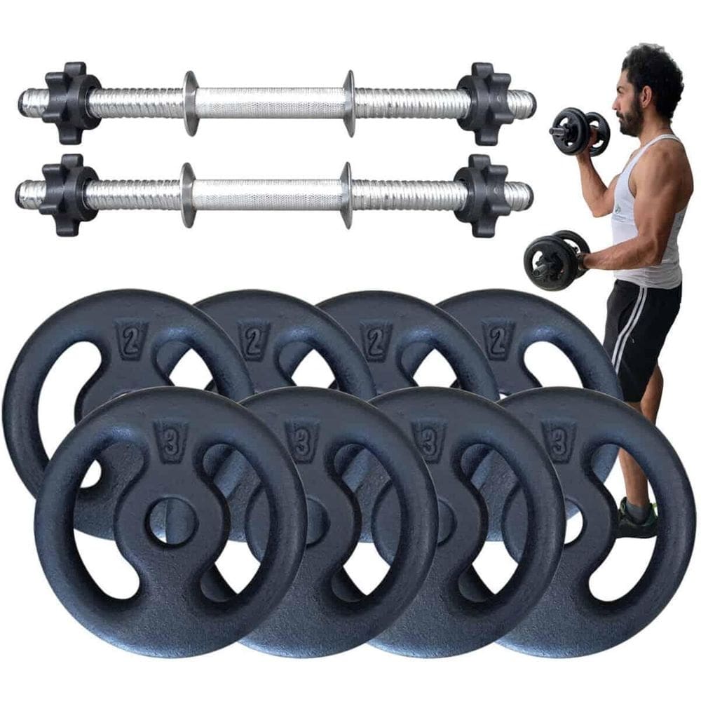 Kit 2 Barras 40 Cm Rosca + 20Kg De Anilhas=4 De 3Kg+4 De 2Kg
