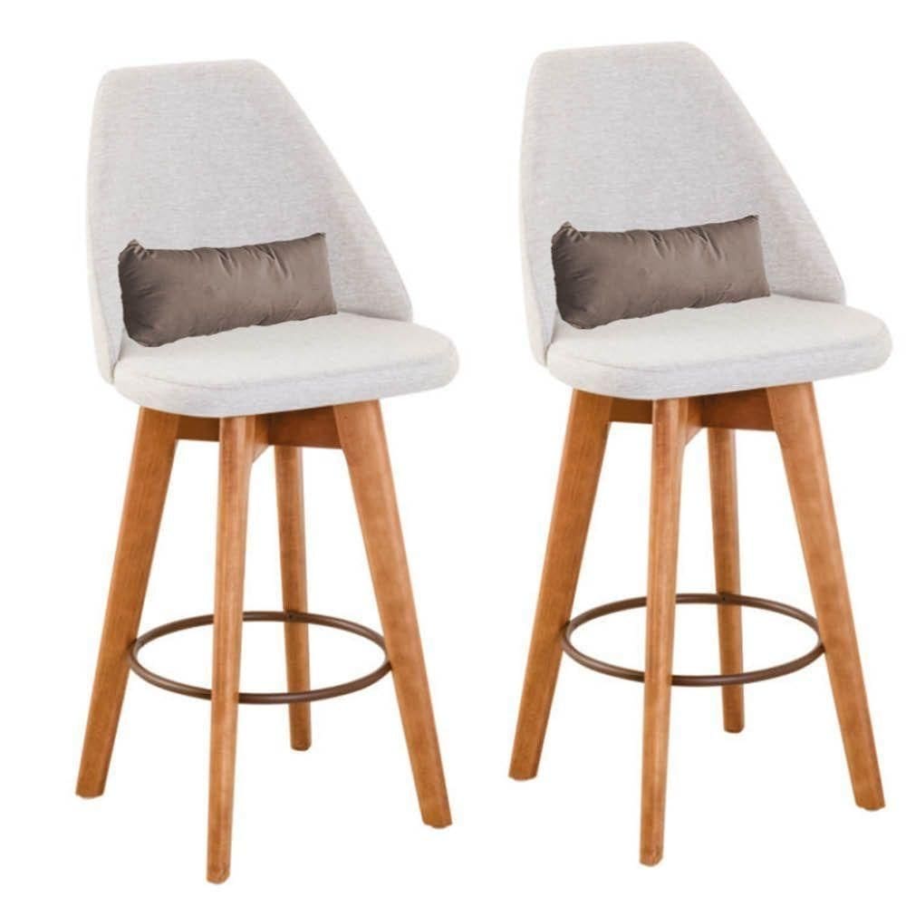 Kit 02 Banquetas Bege Claro E Almofada Suede Bege