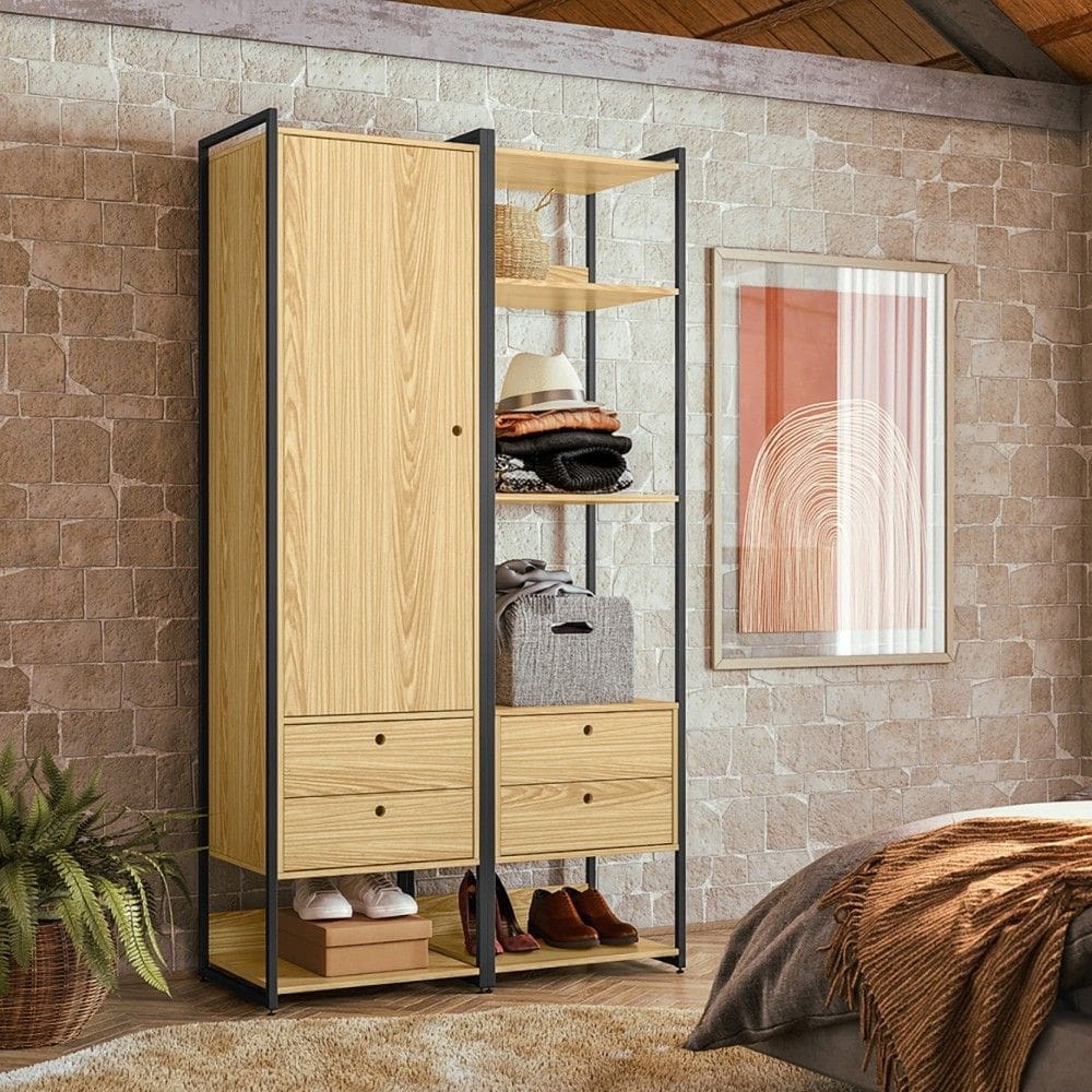Closet Industrial Olivar 1 Porta 4 Gavetas Pinus - Olivar Móveis