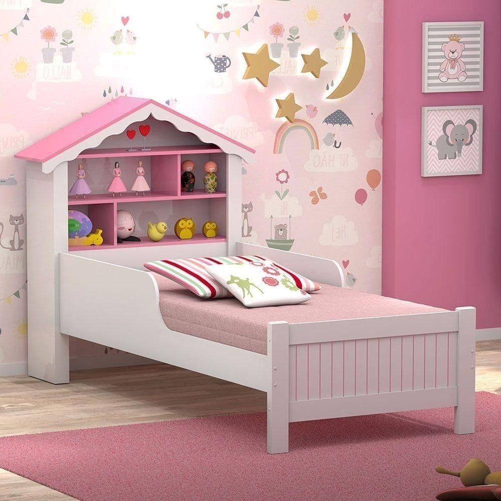Cama Casa Menina Rosa Solteiro Com Colchão