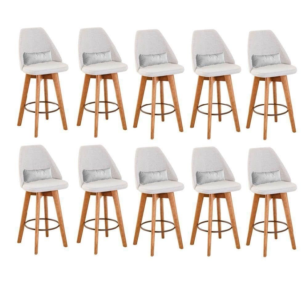 Kit 10 Banquetas Bege Claro E Almofada Corino Branco