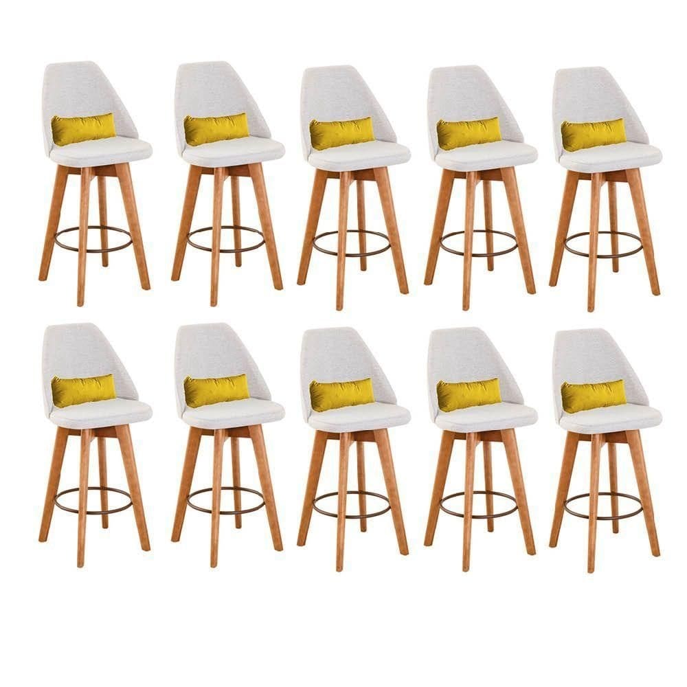 Kit 10 Banquetas Bege Claro E Almofada Corino Amarelo