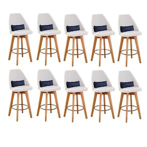 Kit 10 Banquetas Linho Bege E Almofada Suede Azul Marinho