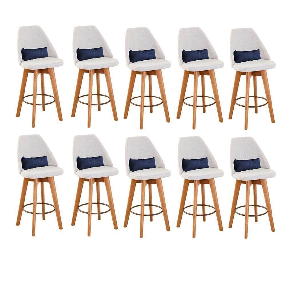 Kit 10 Banquetas Linho Bege E Almofada Azul Marinho