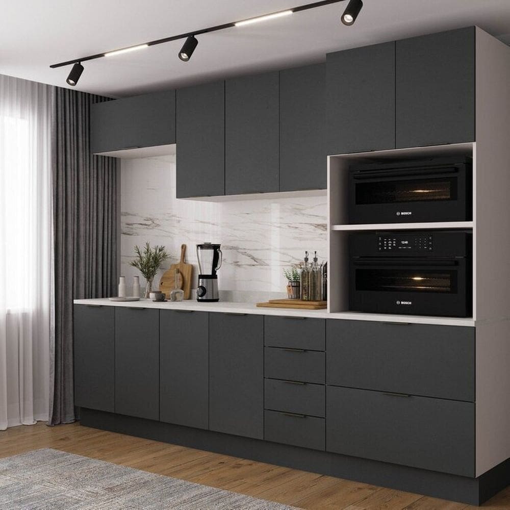 Cozinha Modulada 5 Peças com Tampo com Rodapé Ipanema Cabecasa Madeiramadeira Grafite Trama