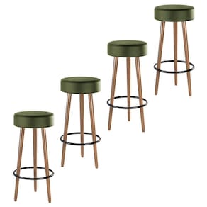 Kit 4 Banquetas Estofada Com Pés De Madeira Couríssimo Verde