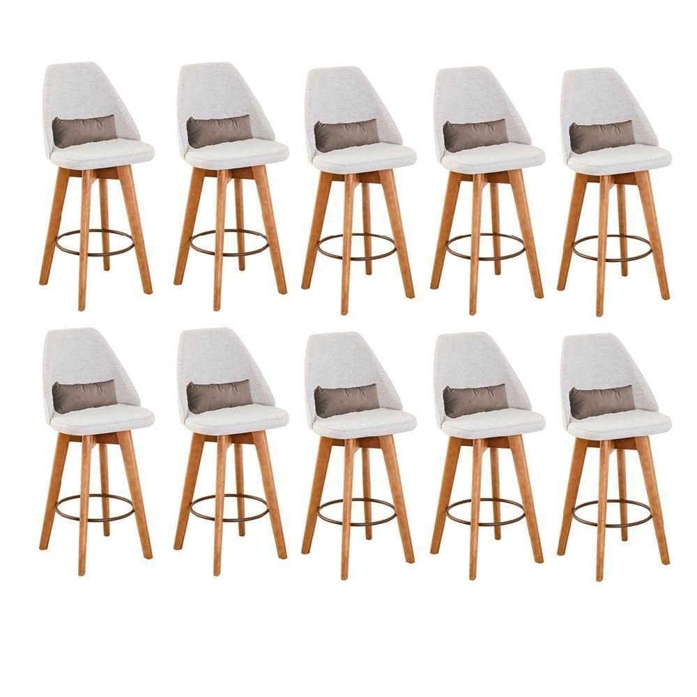 Kit 10 Banquetas Linho Bege E Almofada Suede Bege