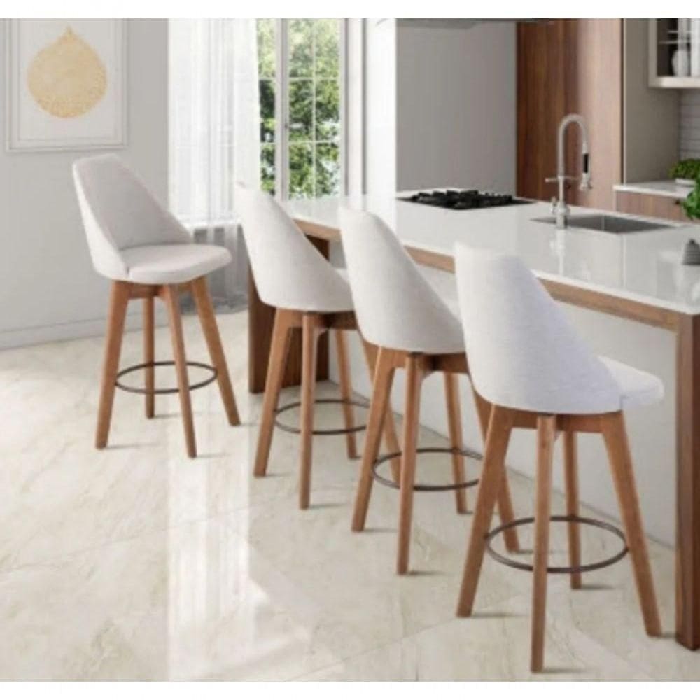 Kit 09 Banquetas Bege Claro E Almofada Folhas
