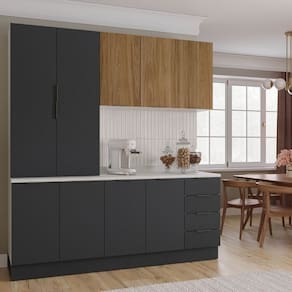 Cozinha Modulada 4 Peças com Tampo com Rodapé 2 Aéreos e 2 Balcões Ipanema Cabecasa Madeiramadeira Grafite Trama/ Acácia