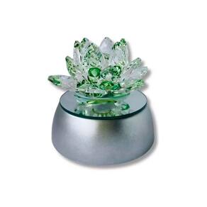 Enfeite Escultura Vidro Flor Lotus 13Cm Base Espelhada Led