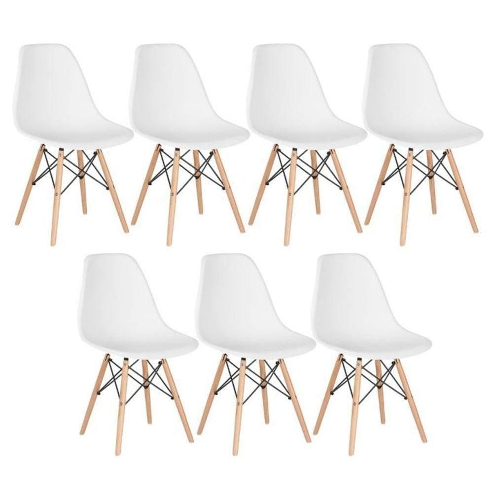 Kit C- 7 Cadeira Charles Eames Eiffel Dkr Wood Cozinha Jantar Branca