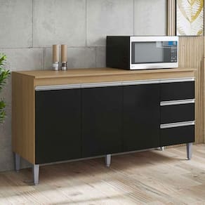 Balcão de Cozinha Ambiente Andréia com Tampo 160 cm Amendoa Preto - AJL