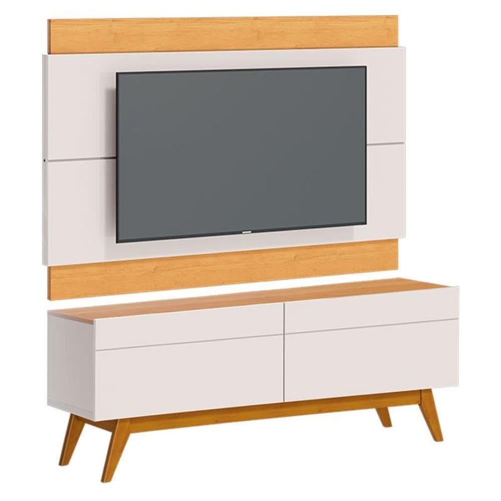 Rack Bancada 2 Gavetas e Painel para Tv Classic 1.4 Off White Nature - Imcal