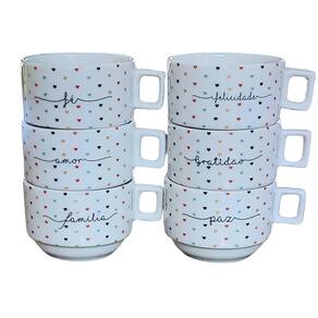 Kit Jogo 6 xícaras Café Chá 200ml Empilháveis - Porcelana