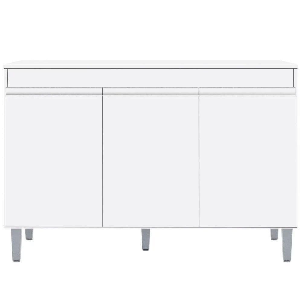 Balcão Gabinete 120cm 3 Portas Com Tampo Manu Branco
