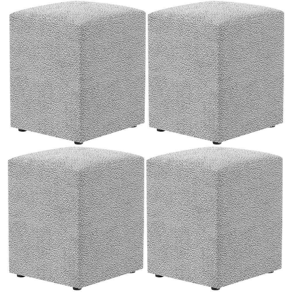 Kit 04 Puffs Quadrado L02 Decorativo Bouclê Cinza