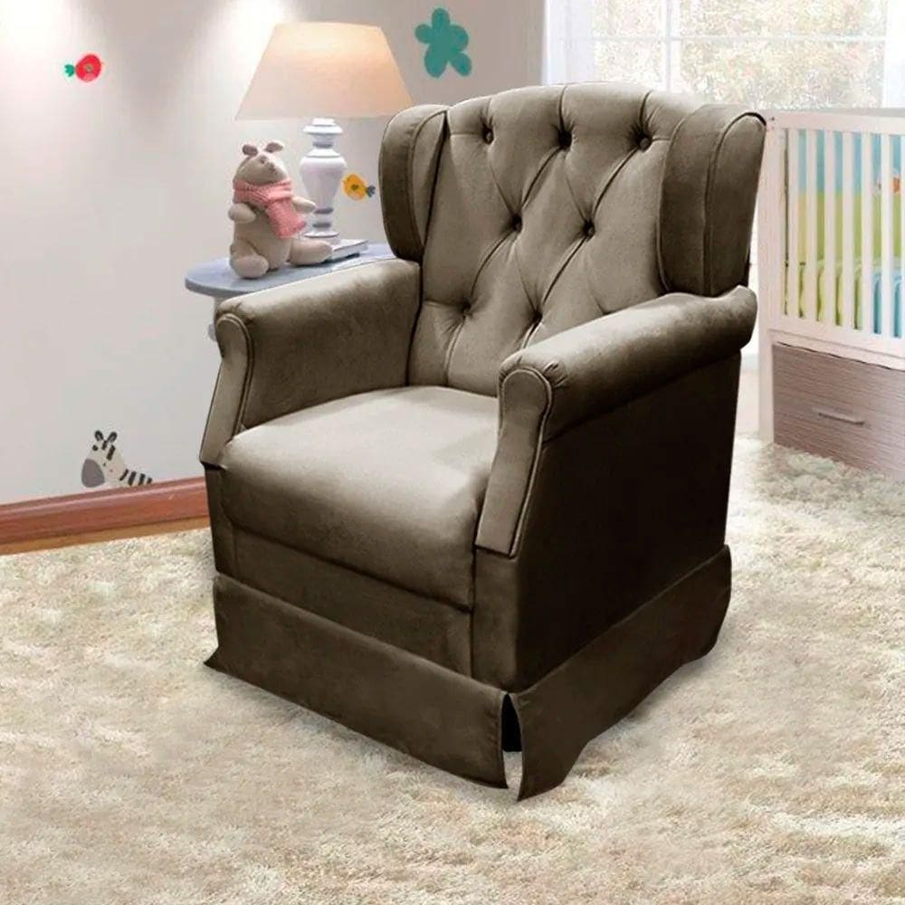 Poltrona Cadeira De Amamentação Balanço Ternura Veludo Marrom Castor