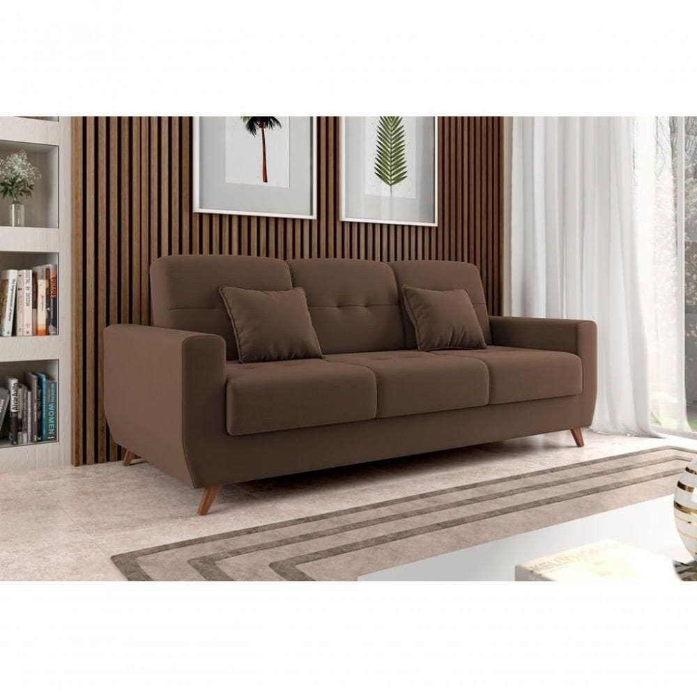 Sofá Cama Casal Reclinável Com Baú Pamela - Turkey Chocolate
