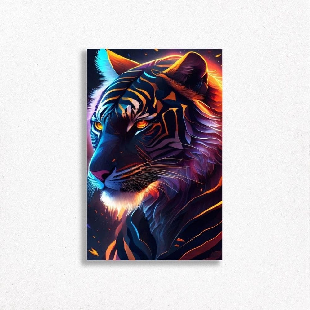 Quadro Decorativo Tigre Animal Cores Intensas Galáxia Espaço
