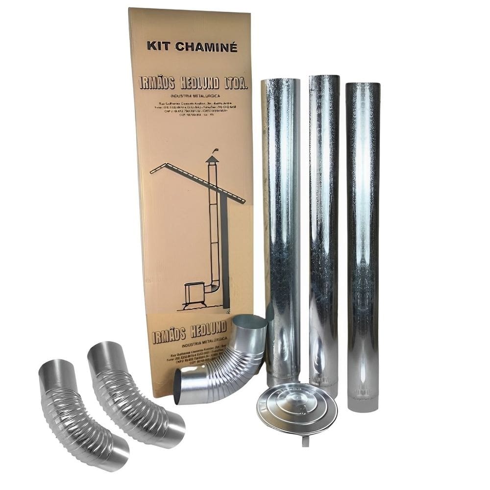 Kit Chaminé Com 3 Canos Curva Chapéu 115mm Em Aço Galvanizado Para Casa Fogão a Lenha Lareira - N°2 AMZ