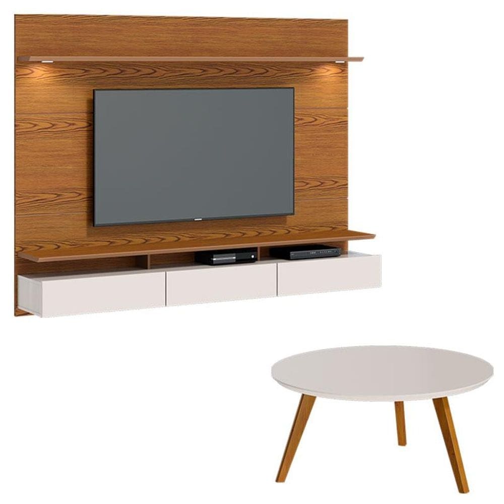 Painel Suspenso Decore 1.8 com mesa de centro Classic Redonda Freijó Off White - Imcal