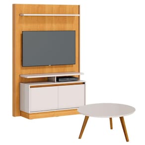 Estante Home Theater Fit 1.2 com Mesa de Centro Classic Redonda Nature Off White - Imcal