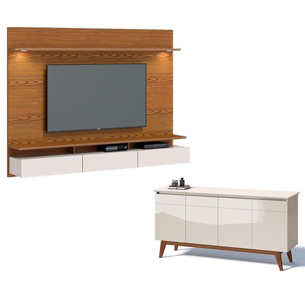 Painel Suspenso Decore com Aparador Buffet Classic 1.8 Freijó Off White - Imcal