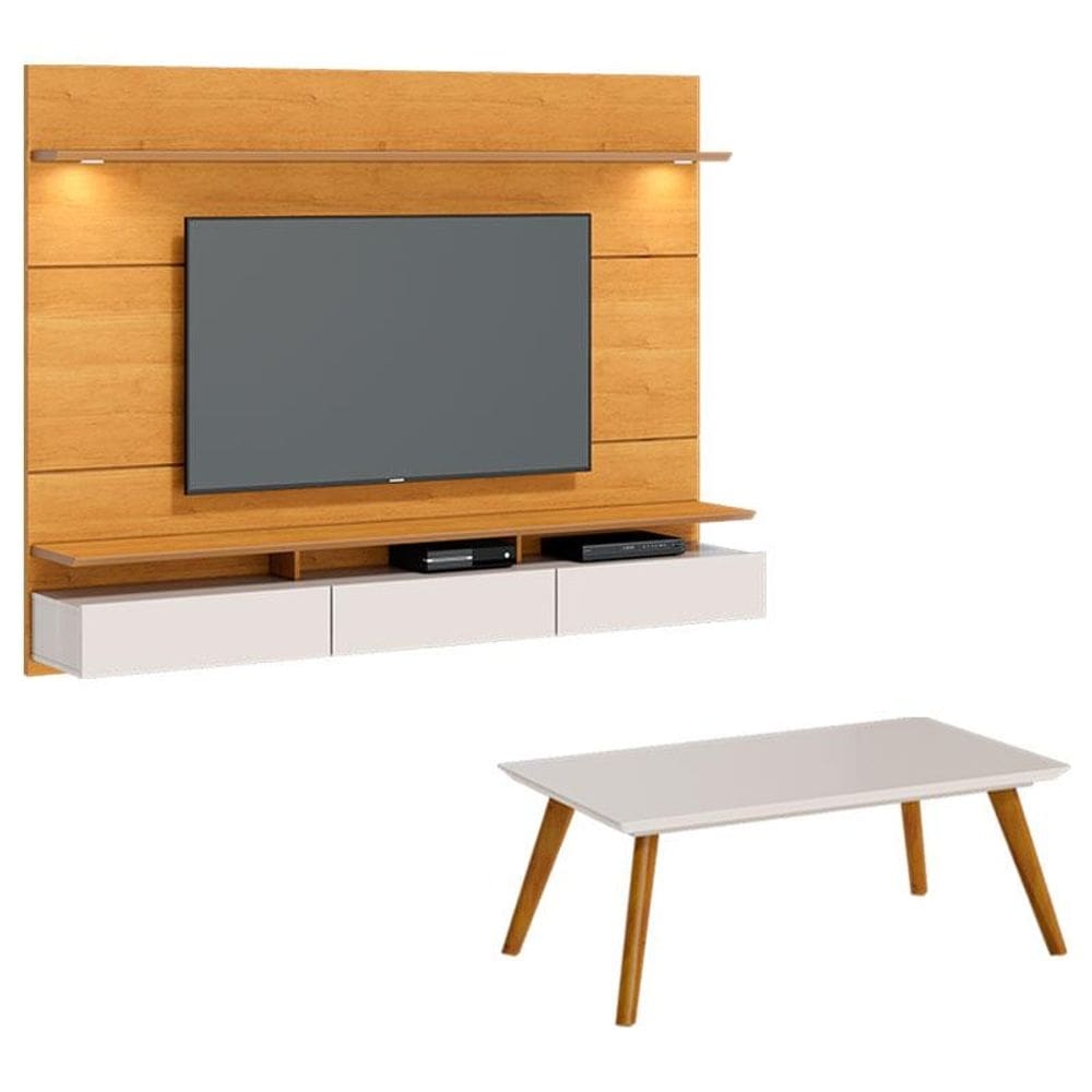 Painel Suspenso Decore 2.2 com mesa de Centro Classic Nature Off White - Imcal