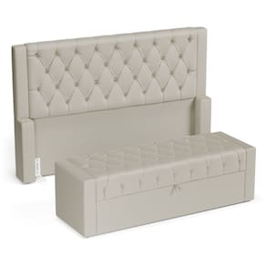 Cabeceira e Calçadeira Báu King Size Atena 195cm Capitonê Sintético Bege - Desk Design