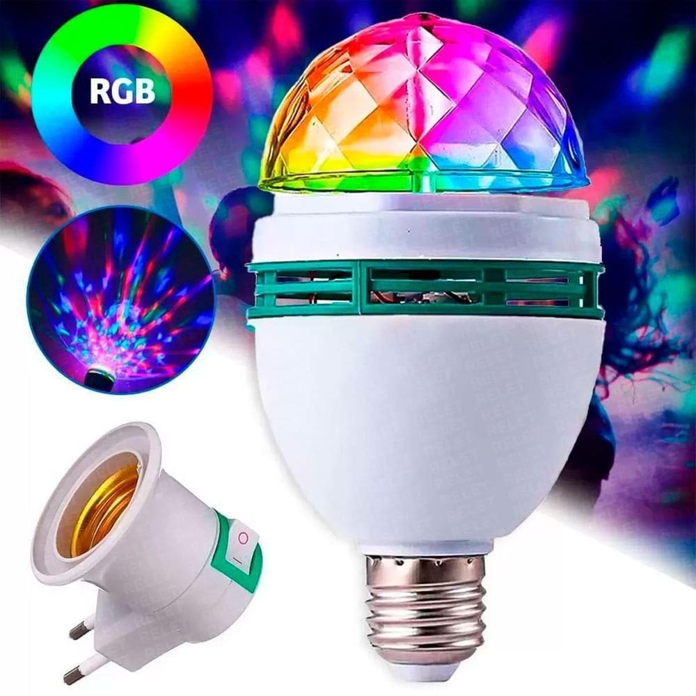Lampada Giratória Led Colorida Rotativa Bola Maluca