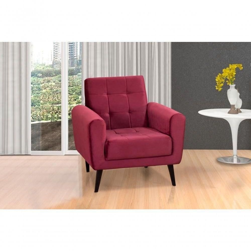Poltrona Decorativa Pés De Madeira Livia - Veludo Vinho