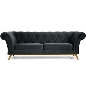 Sofá 3 Lugares Império 210 Cm Veludo Cinza C-317