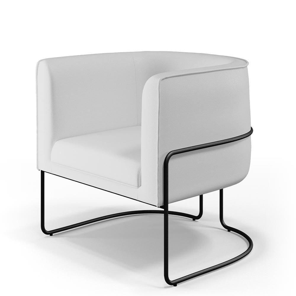 Poltrona Fixa Base De Aço Preto Corano Branco C-12