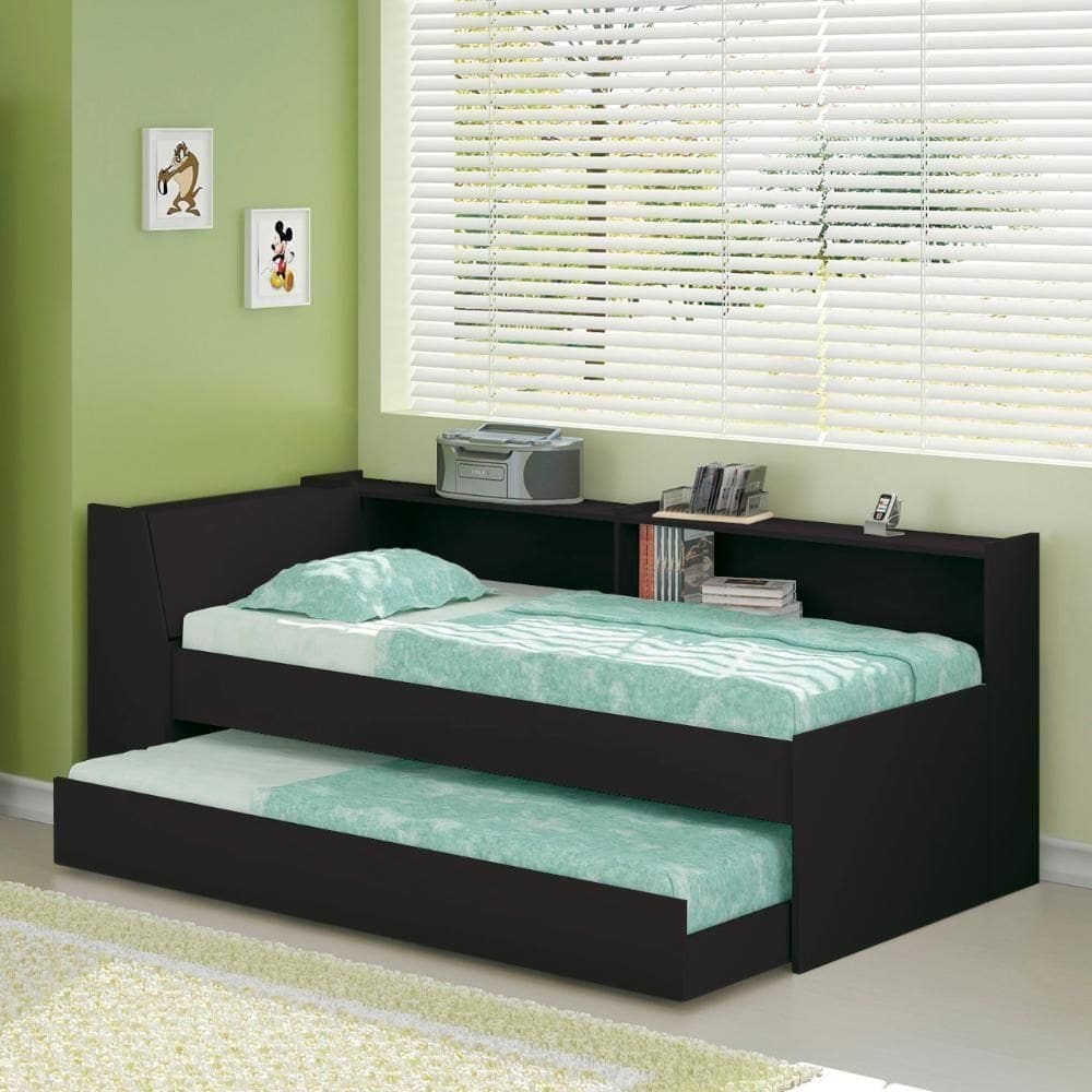 Cama Bicama Estante Com Kit Luz Bb-28-29 Preto