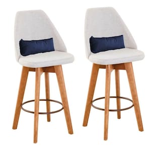 Kit 02 Banquetas Bege Claro E Almofada Suede Azul Marinho