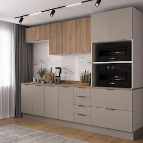 Cozinha Modulada 5 Peças com Tampo com Rodapé Ipanema Cabecasa Madeiramadeira Cinza Trama/ Acácia