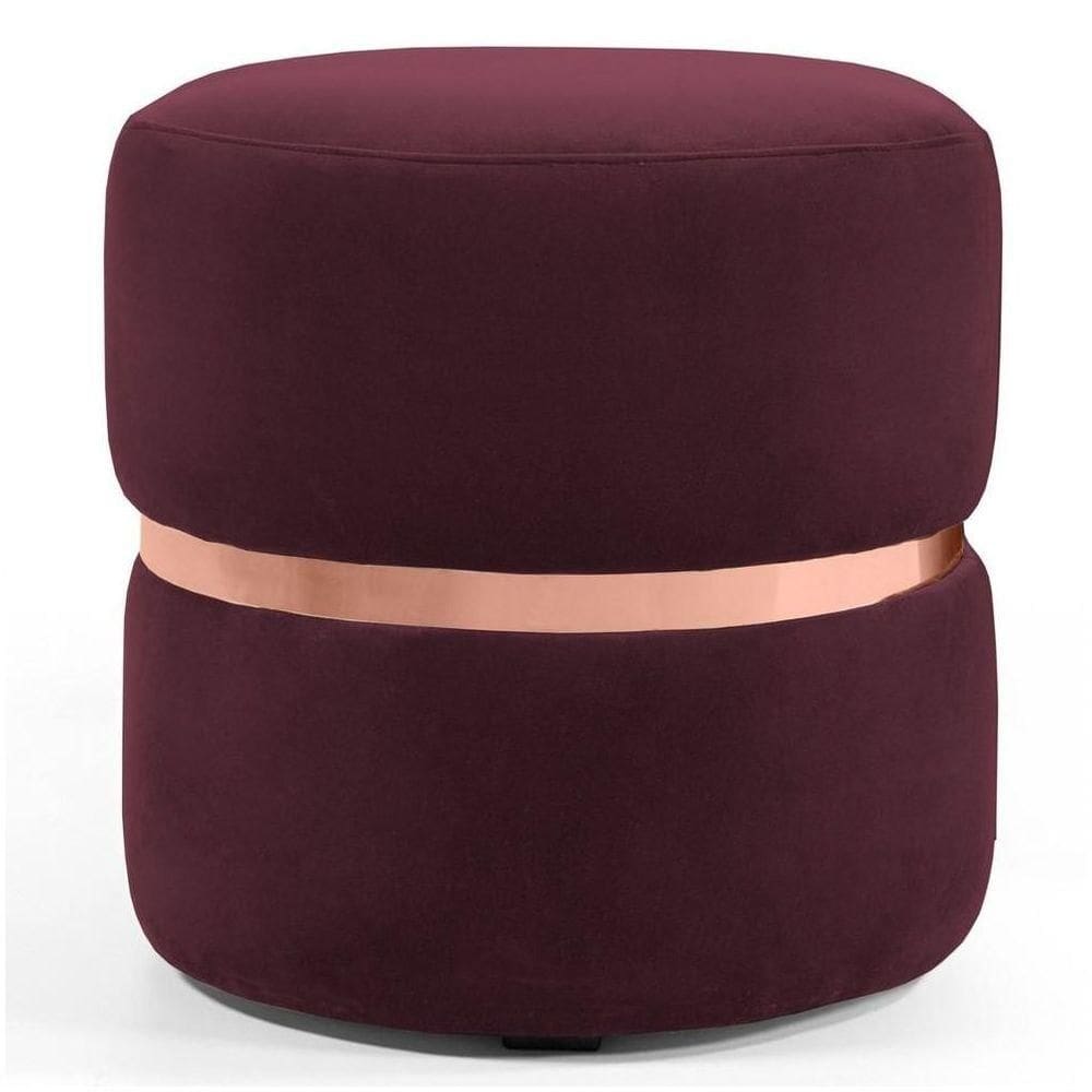 Puff Com Cinto Rosê Round B-278 Veludo Marsala