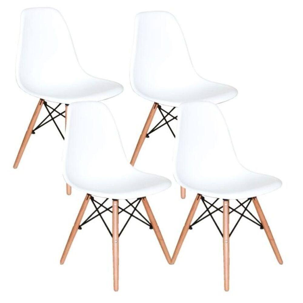 Conjunto 4 Cadeiras Charles Eames Eiffel Concha Fixa Branca