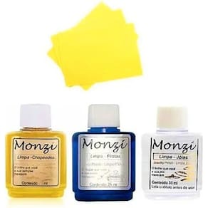 Kit monzi limpa prata + limpa chapeado + limpa joia +flanela