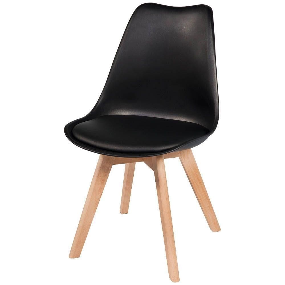 Cadeira Leda Charles Eames Saarinen Wood Com Almofada Preta
