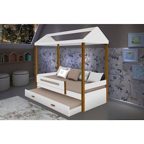 Cama Casa Sara Branco/mel Com Cama Auxiliar Com 2 Colchões