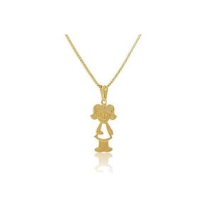 Colar Com Pingente De Menina Folheado Em Ouro 18k